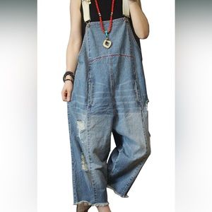 Oversized Distressed Overalls size Medium.